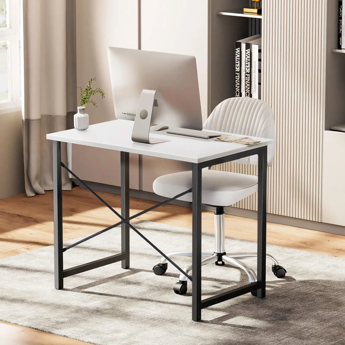 JHK Modern Computer Desk With Metal Frame And Wood Top