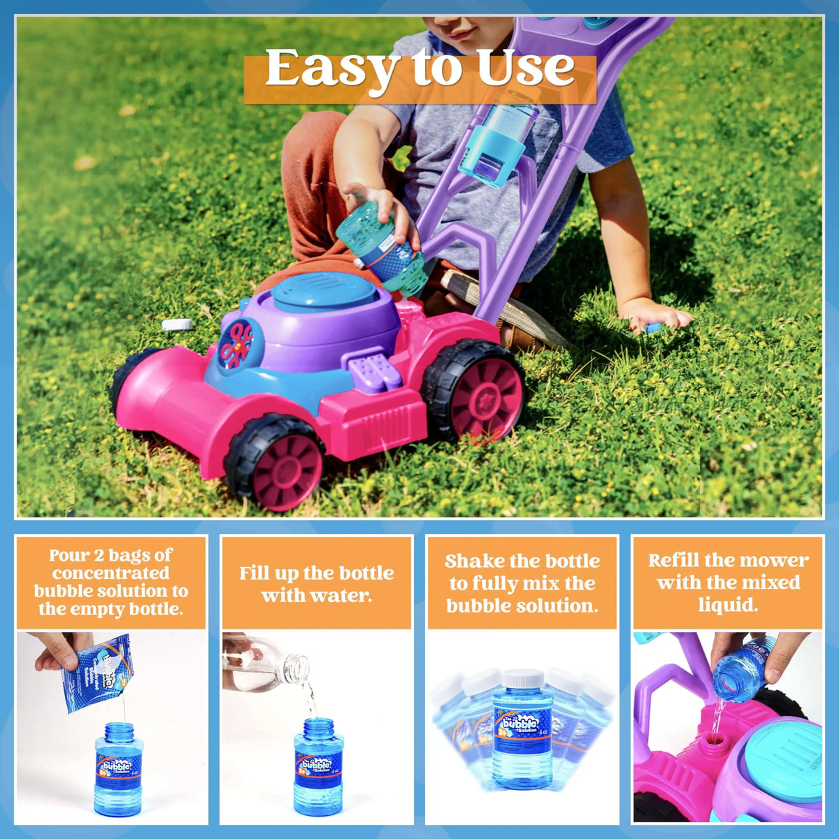 Joyfy Bubble Lawn Mower Machine Outdoor Toy For Kids