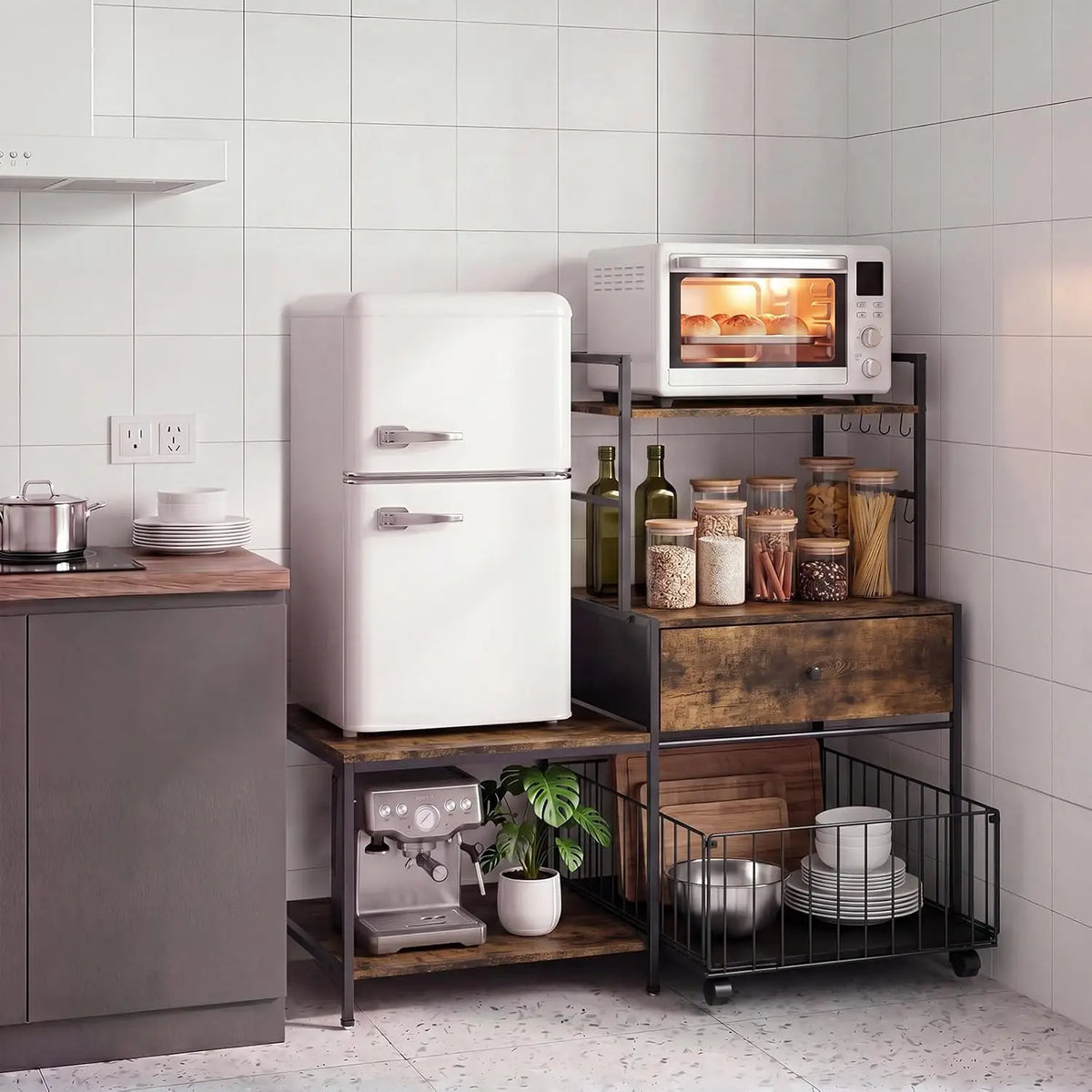 Garvee Mini Fridge Stand With Storage Drawers And Microwave Shelves