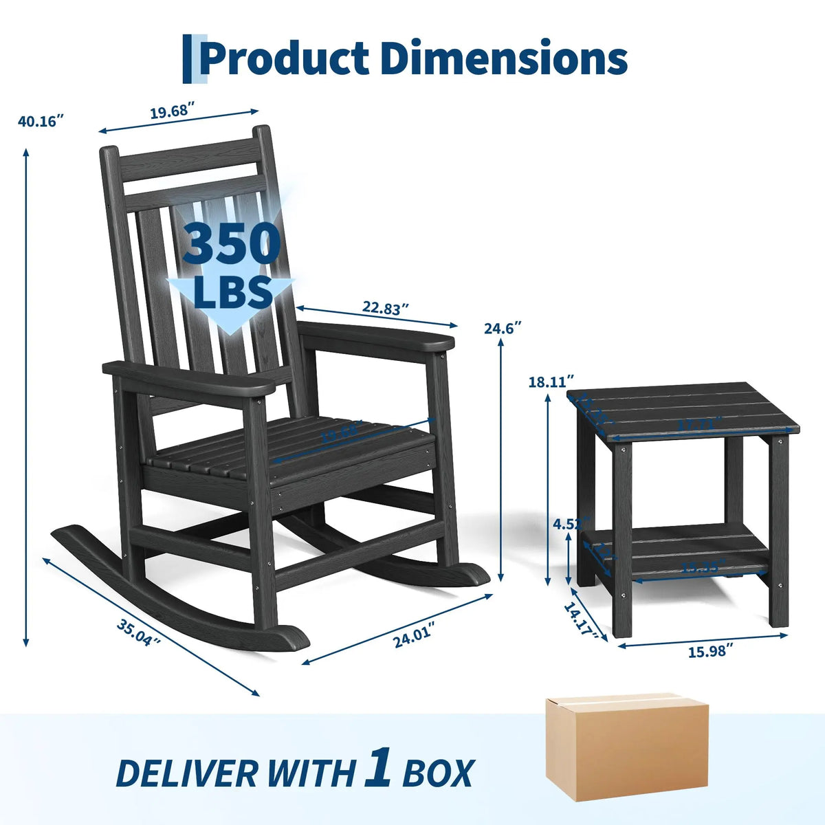 HDPE Outdoor Rocking Chair Pair with Matching Side Table for Patio