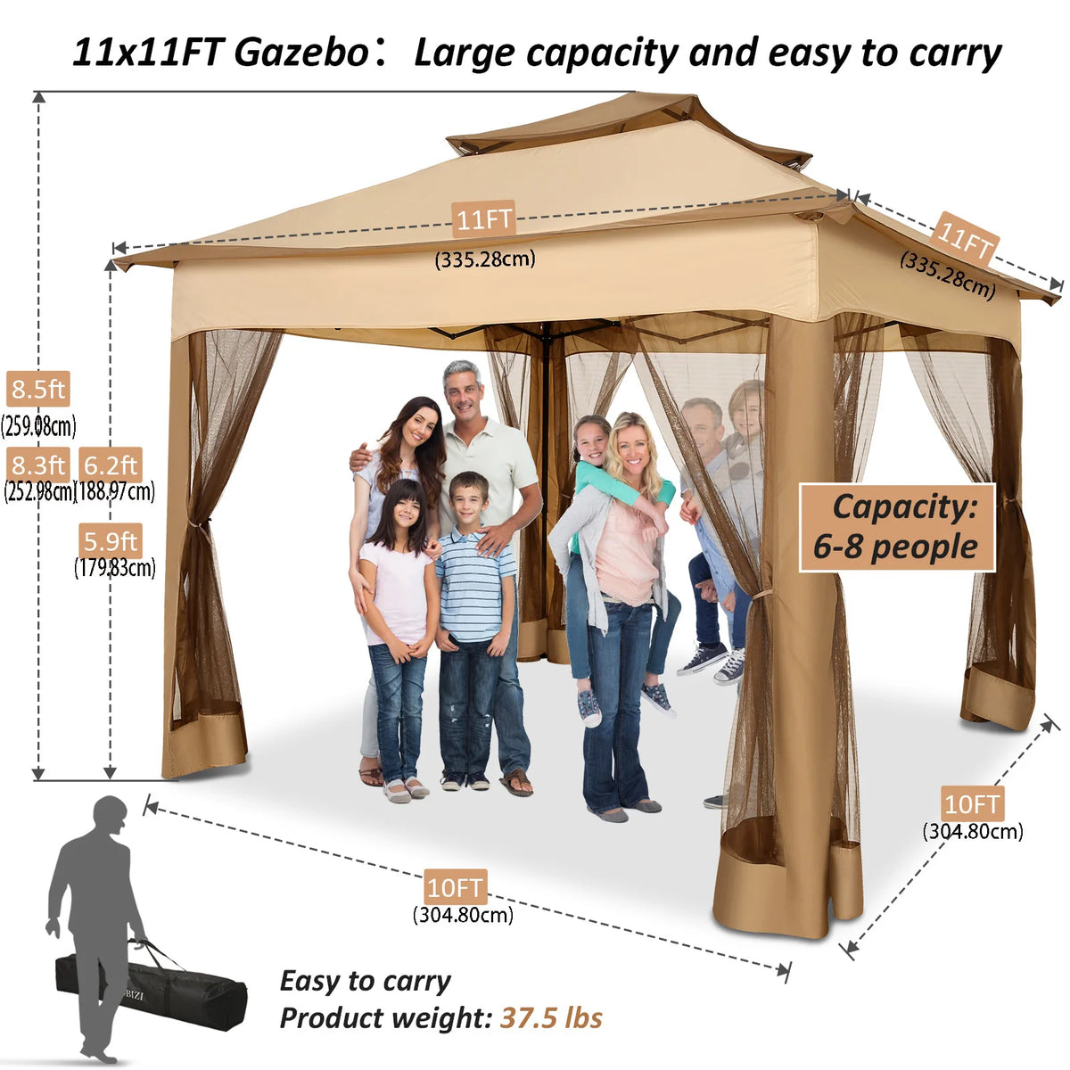 Tooluck One Push Pop Up Gazebo Canopy With Mosquito Netting