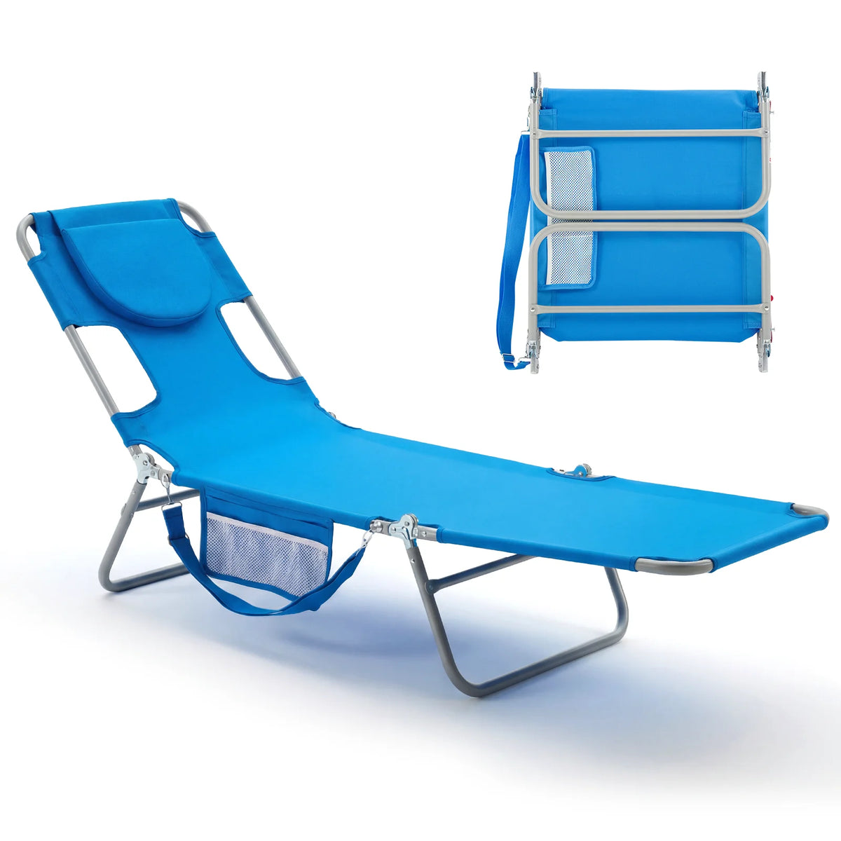 JHK 5 Position Adjustable Folding Beach Lounge Chair Portable Recliner