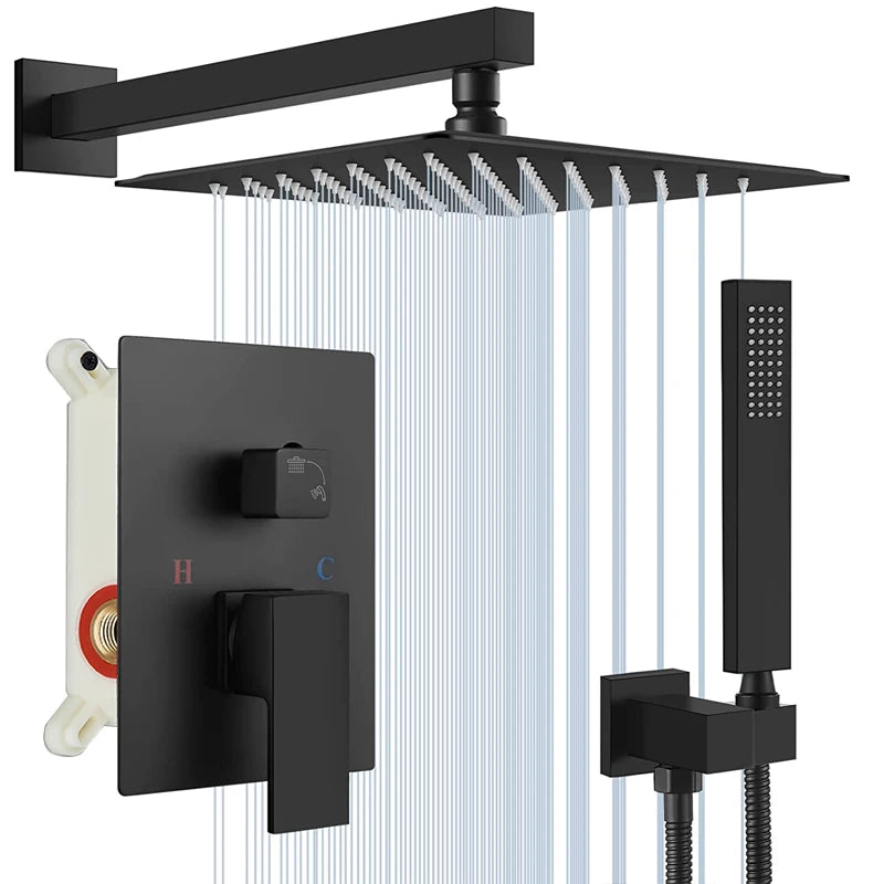 Quyanre Concealed Shower System Rain Waterfall Wall Mounted Faucet