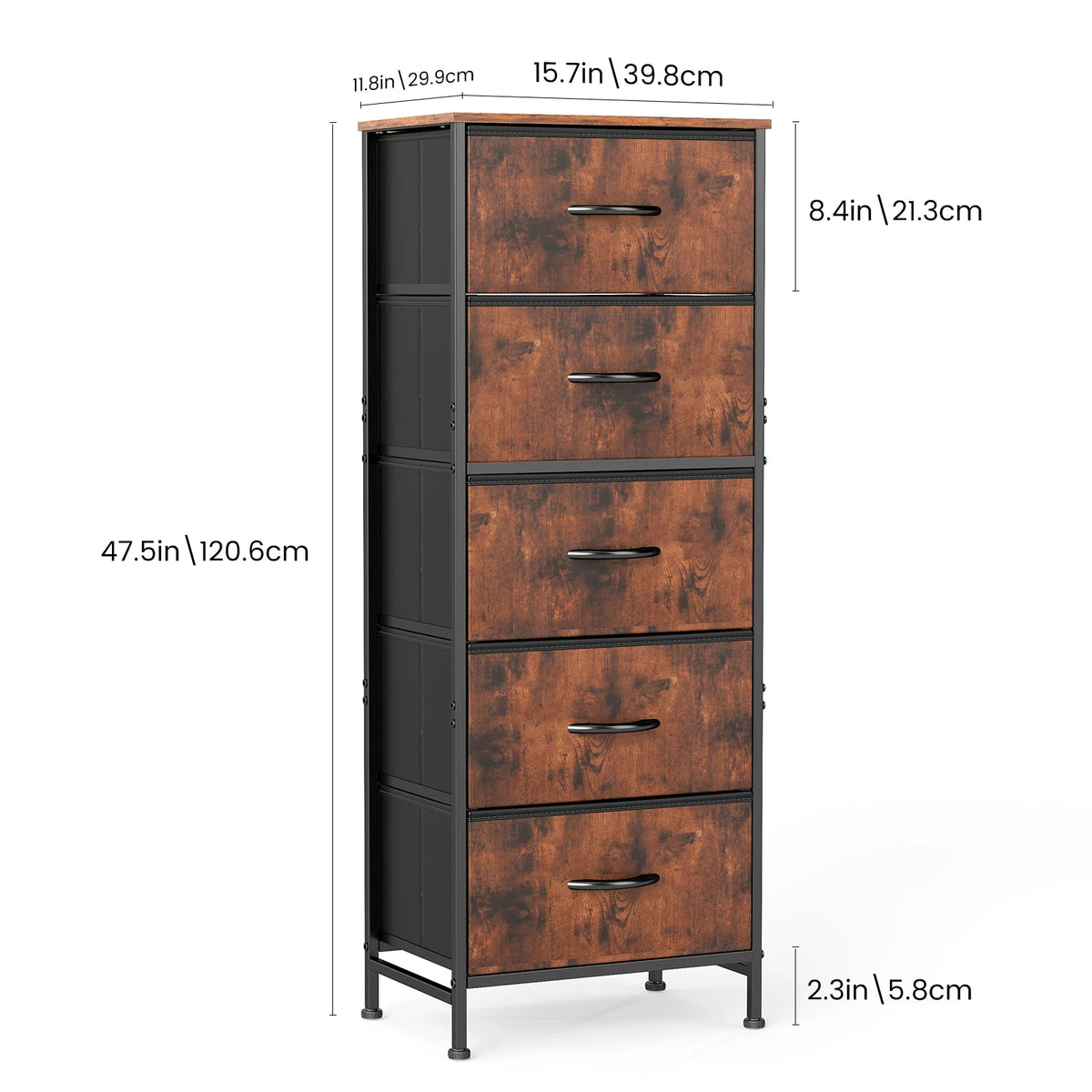 JHK Modern Bedroom Dresser With Five Fabric Drawers Steel Frame