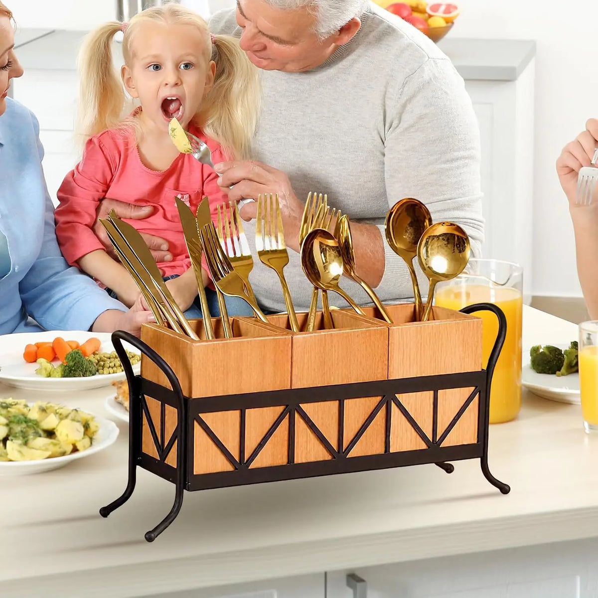 Garvee Home Acacia Wood Utensil Holder With Removable Compartments