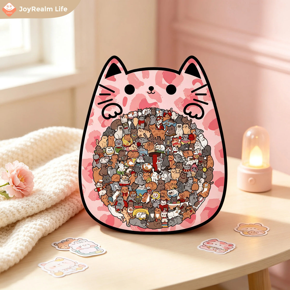 Cute Cat Wooden Puzzle Brain Teaser Desk Toy For Adults