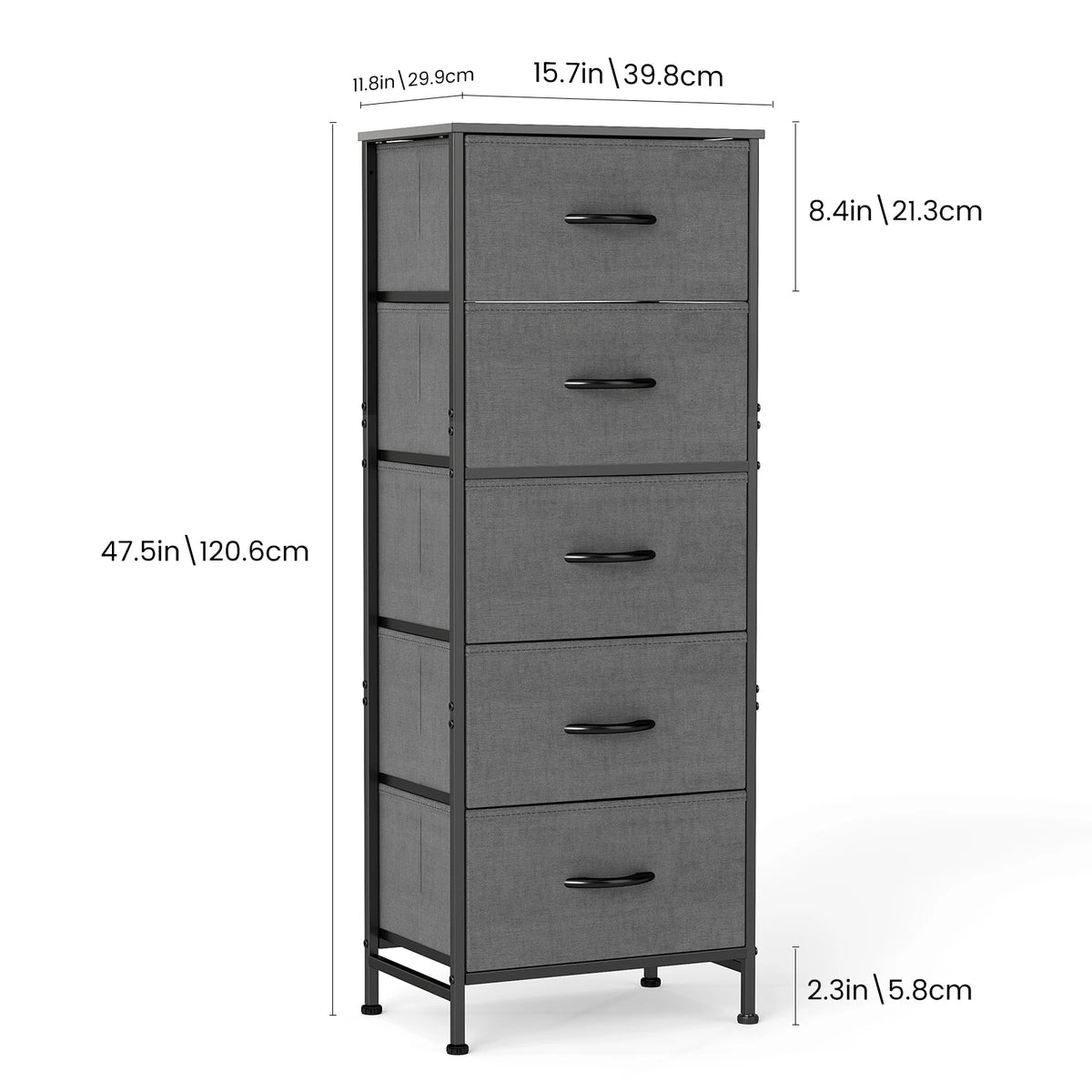JHK Modern Bedroom Dresser With Five Fabric Drawers Steel Frame