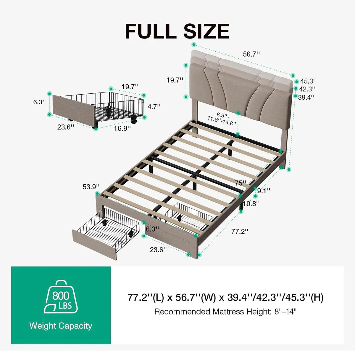 Novilla Bed Frame With Headboard And Two Storage Drawers
