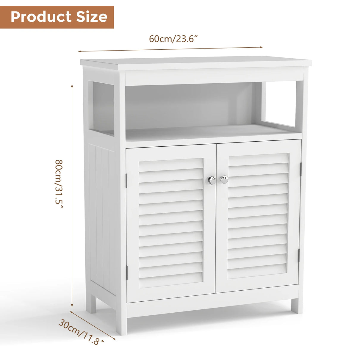 Modern Solid Wood Bathroom Storage Cabinet With Shutter Doors