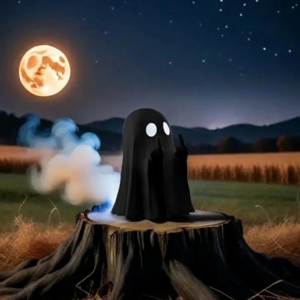 Cute Ghost Resin Statue With Middle Finger Halloween Shelf Decor