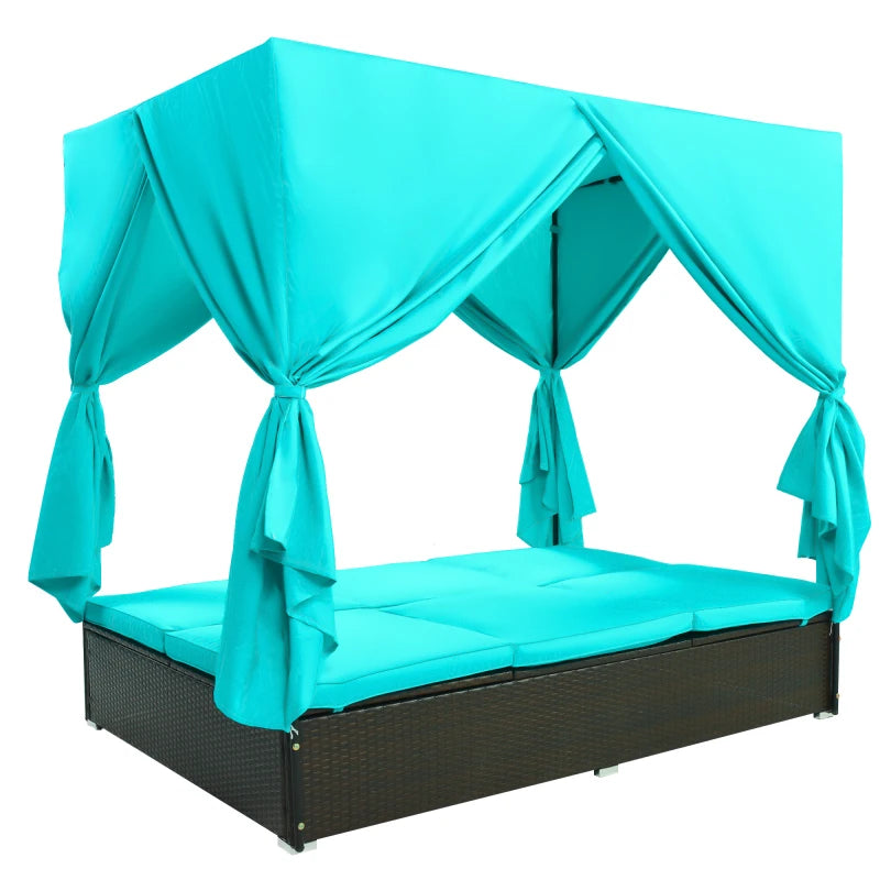 Premium Outdoor Rattan Patio Sunbed Daybed With Adjustable Cushions