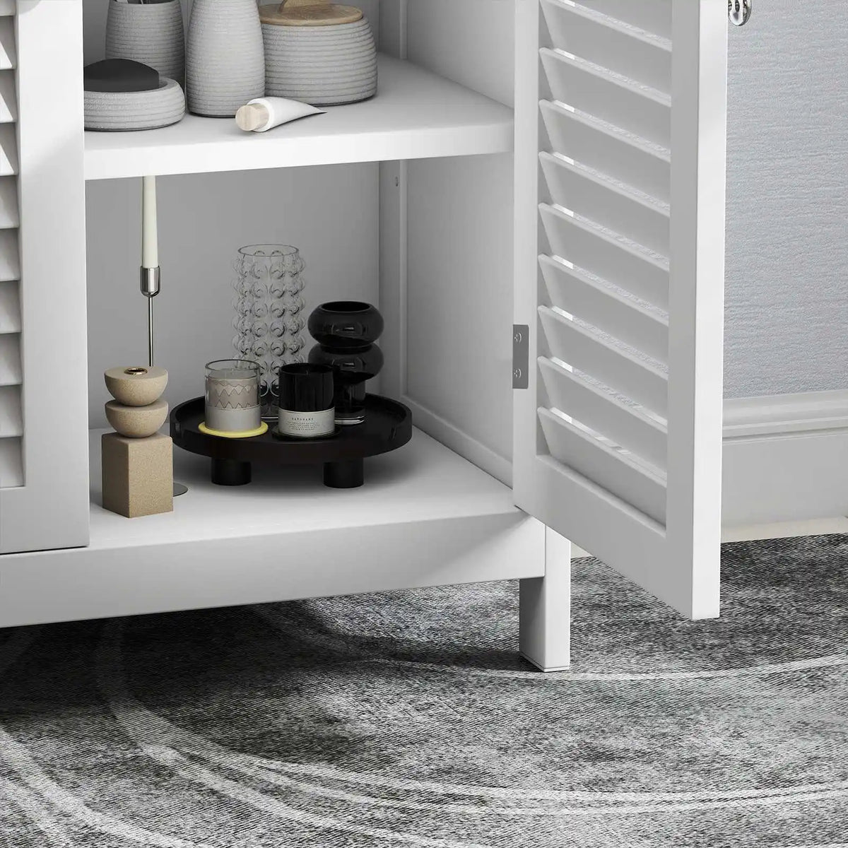 Modern Solid Wood Bathroom Storage Cabinet With Shutter Doors