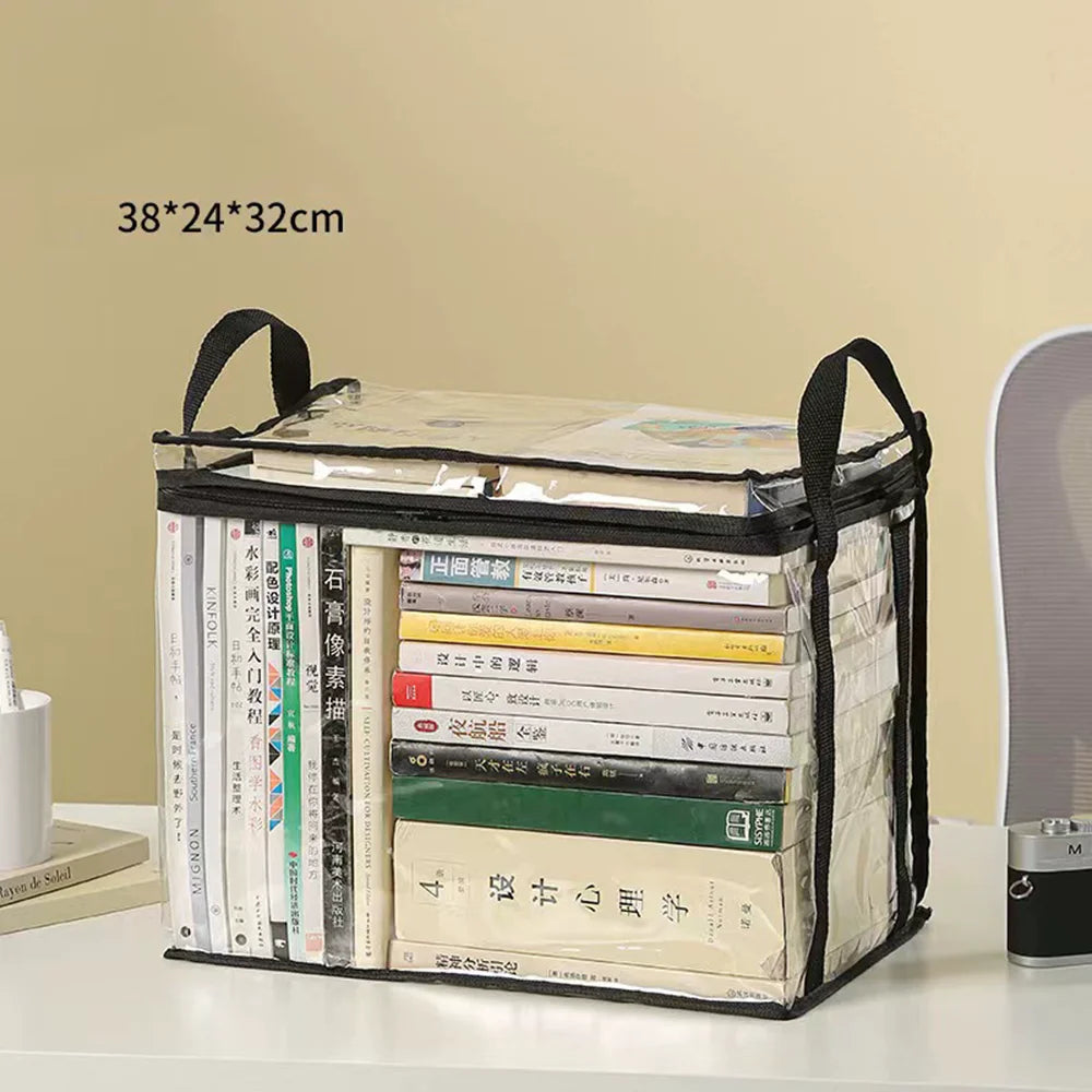 Foldable Transparent Storage Organizer Box With Handle For Books And Toys