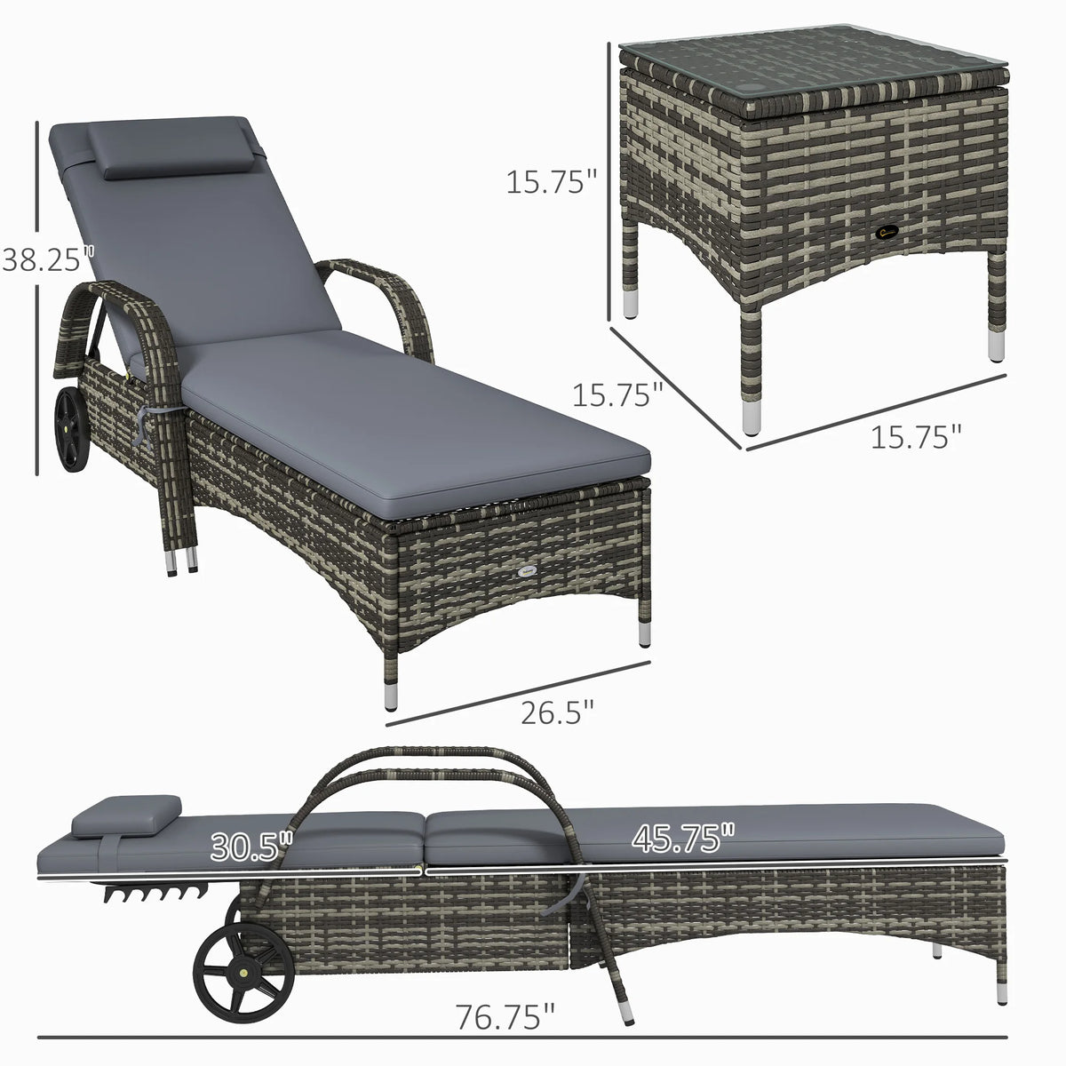 Outsunny 3 Piece Outdoor Furniture Set With Cushioned Reclining Chairs