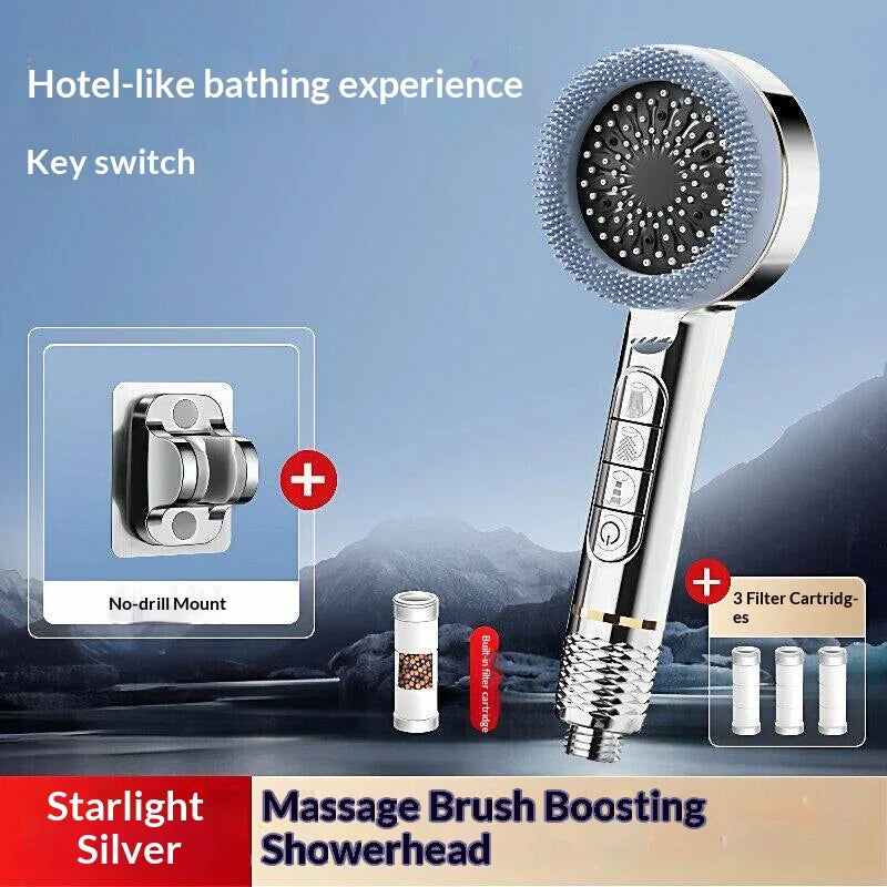 Pressurized Handheld Shower Head With Four Adjustable Spray Modes