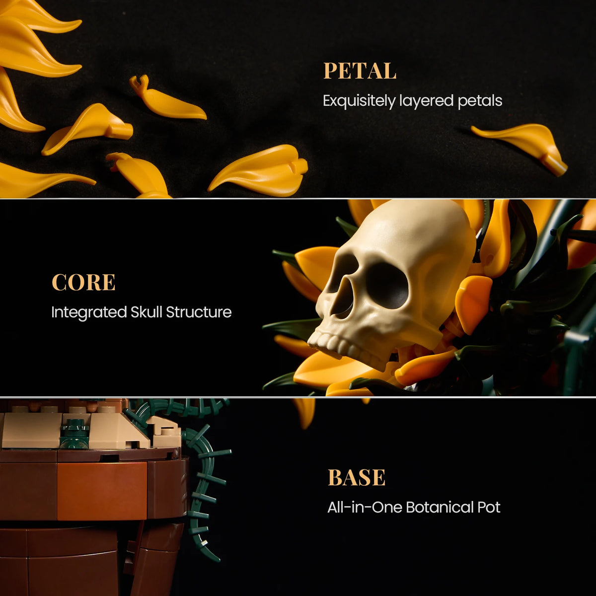 SupreOwls Skull Sunflower Building Blocks Halloween Decor Set