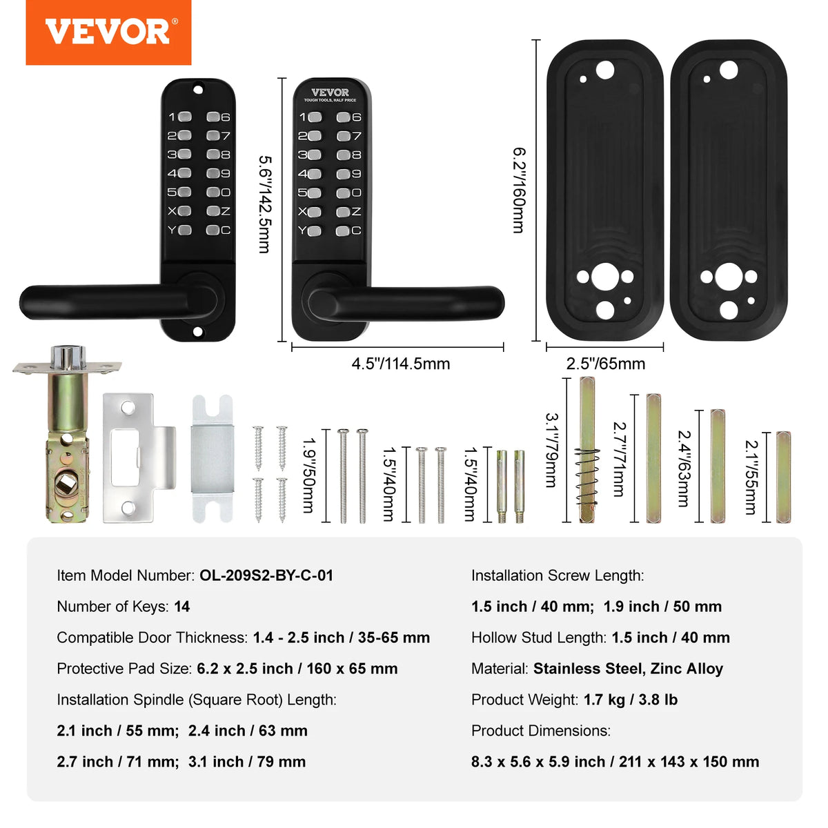 SucceBuy Mechanical Keyless Entry Door Lock With Keypad Handle