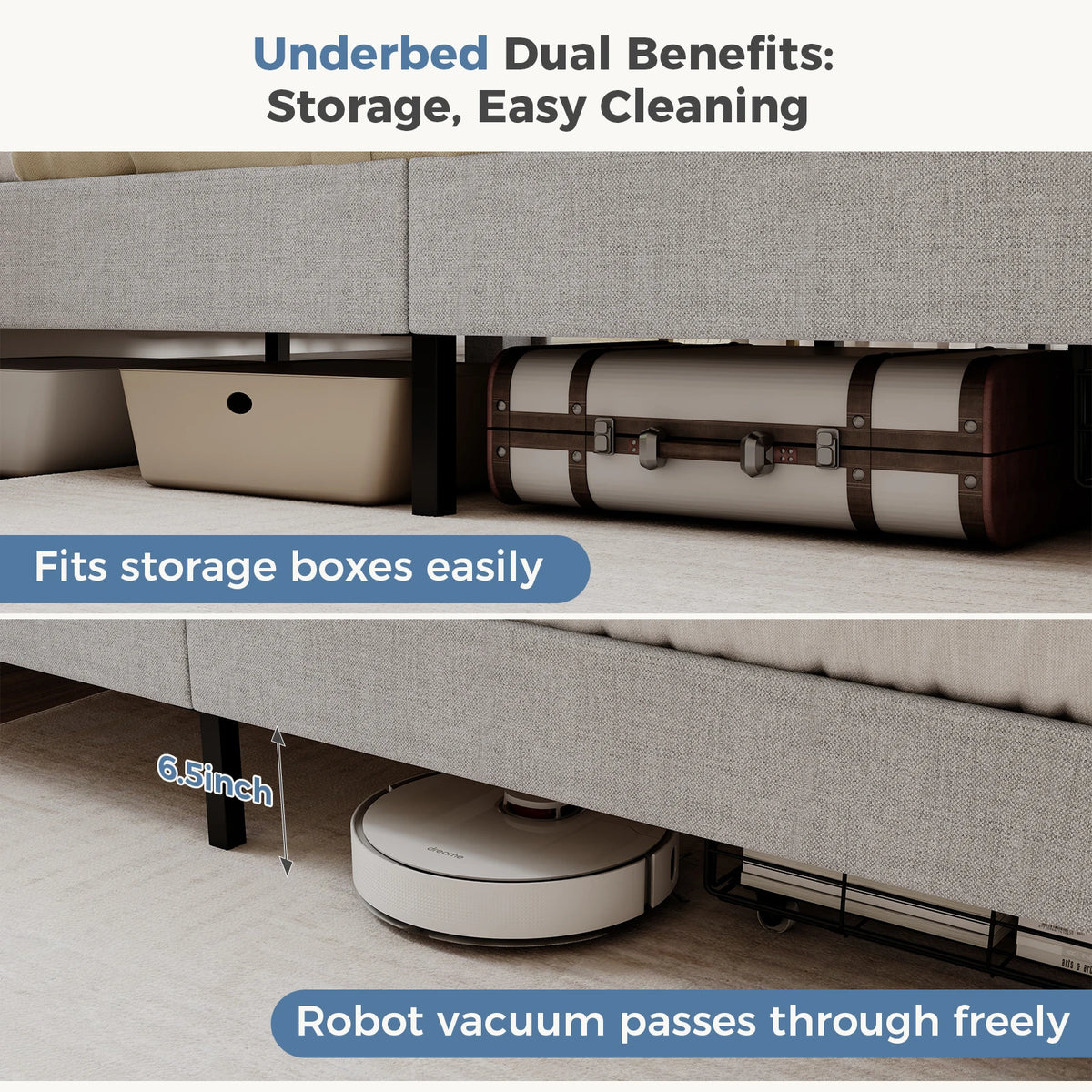MCQ Upholstered Platform Bed Frame With Storage Drawers And Headboard