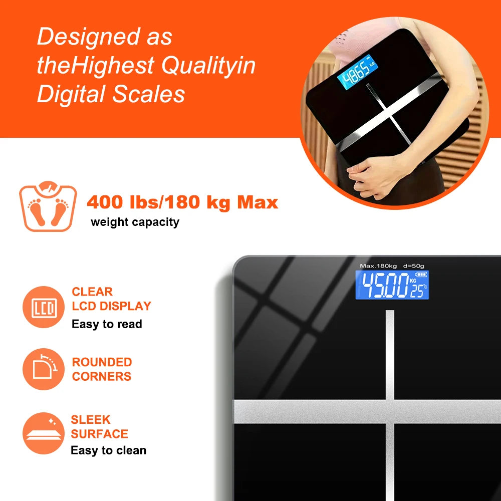 ZNLYRION Digital Bathroom Scale With LCD Display And Tempered Glass Platform