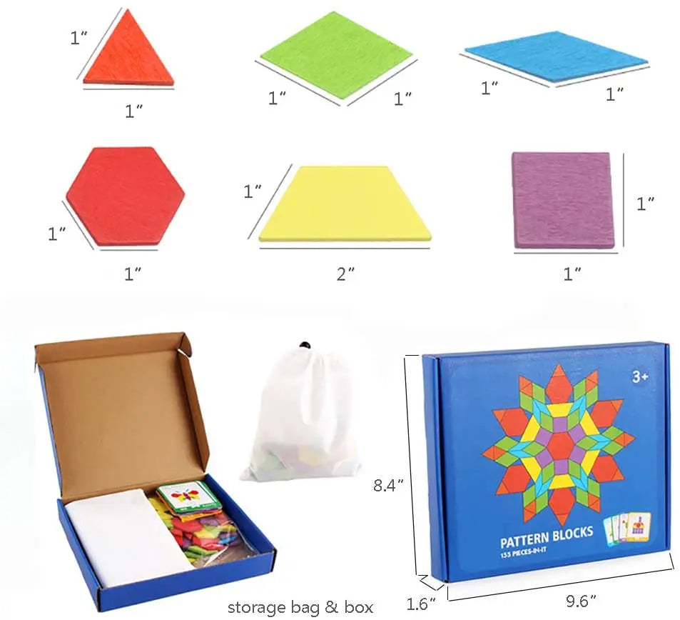 Wooden Geometric Pattern Blocks Puzzle Set for Montessori Learning