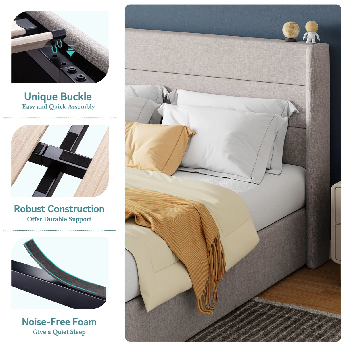 Hoomic Lift Up Storage Bed With Hydraulic Wingback Headboard