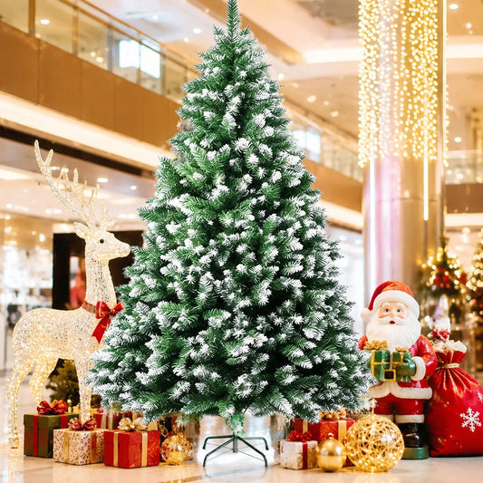 Snow Flocked Unlit Artificial Christmas Tree With Foldable Metal Base