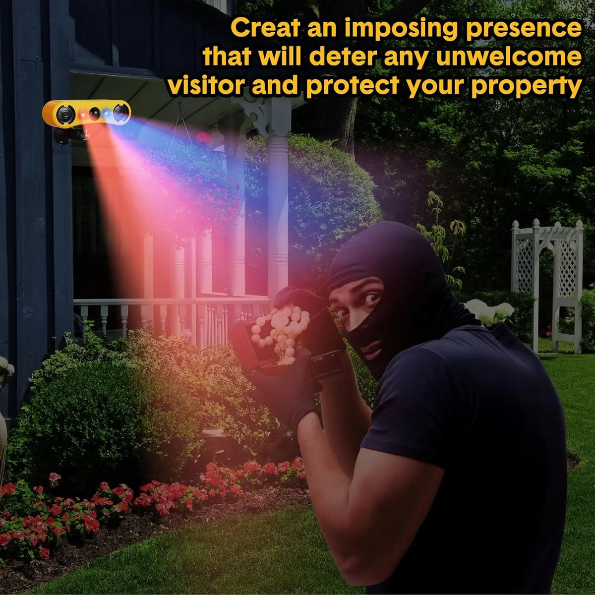 Solar Motion Sensor Security Alarm With Siren And Flashing Strobe