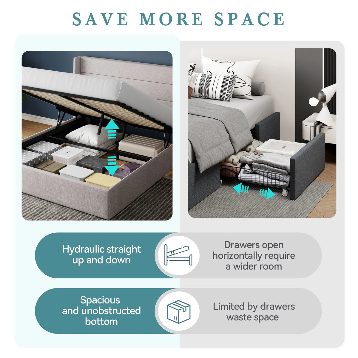 Hoomic Lift Up Storage Bed With Hydraulic Wingback Headboard