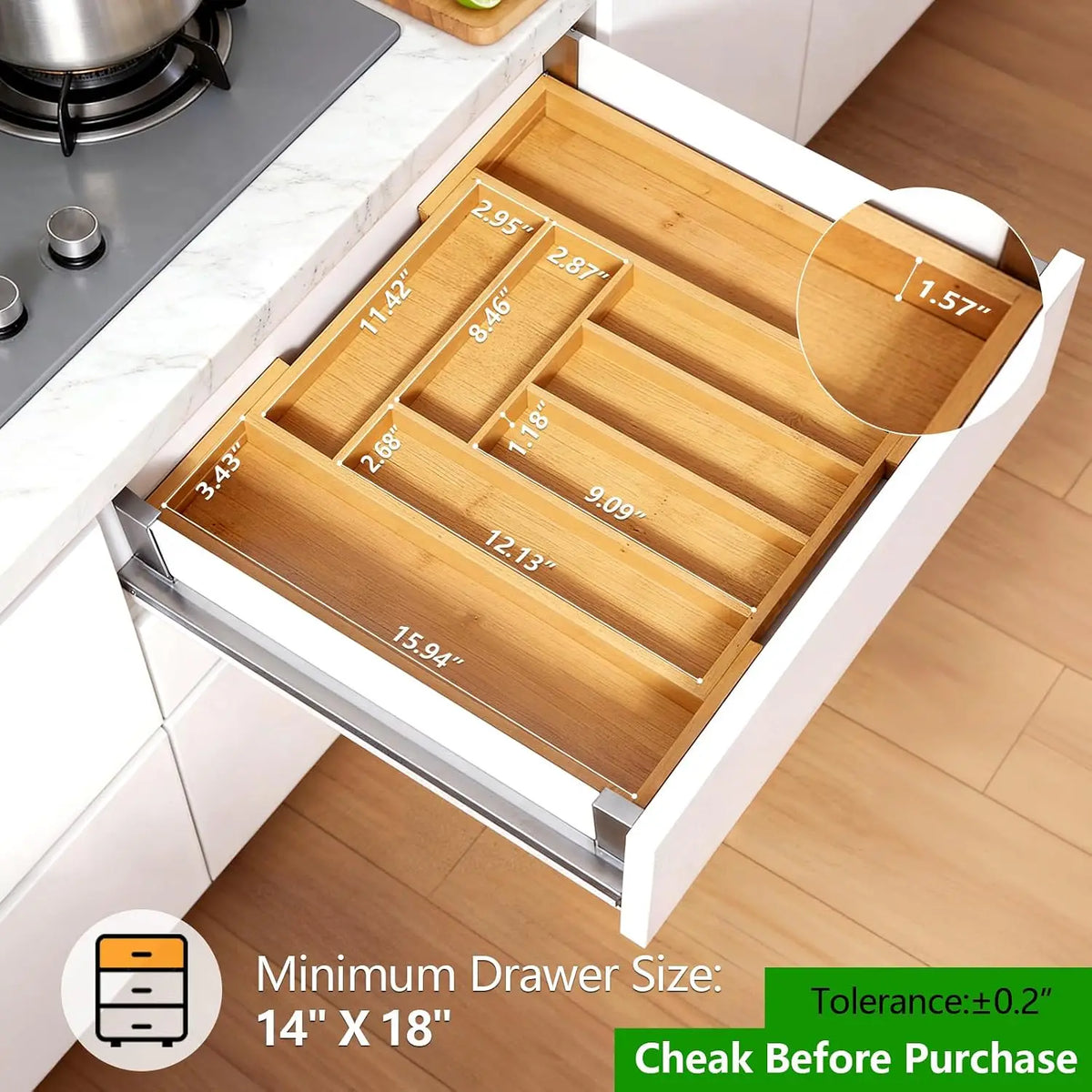 Adjustable Bamboo Silverware Drawer Organizer Wood Storage Cutlery Holder for Forks Spoons And Knives Kitchen Bedroom Living Room