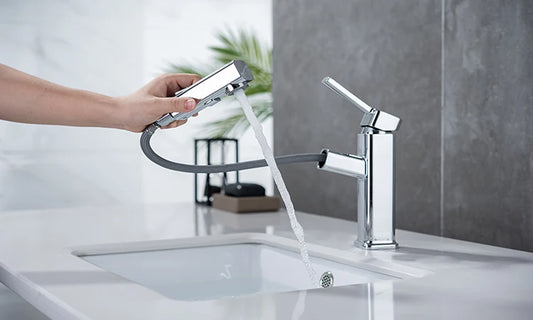 DQOK Pull Out Bathroom Basin Faucet With Single Hole Mounting