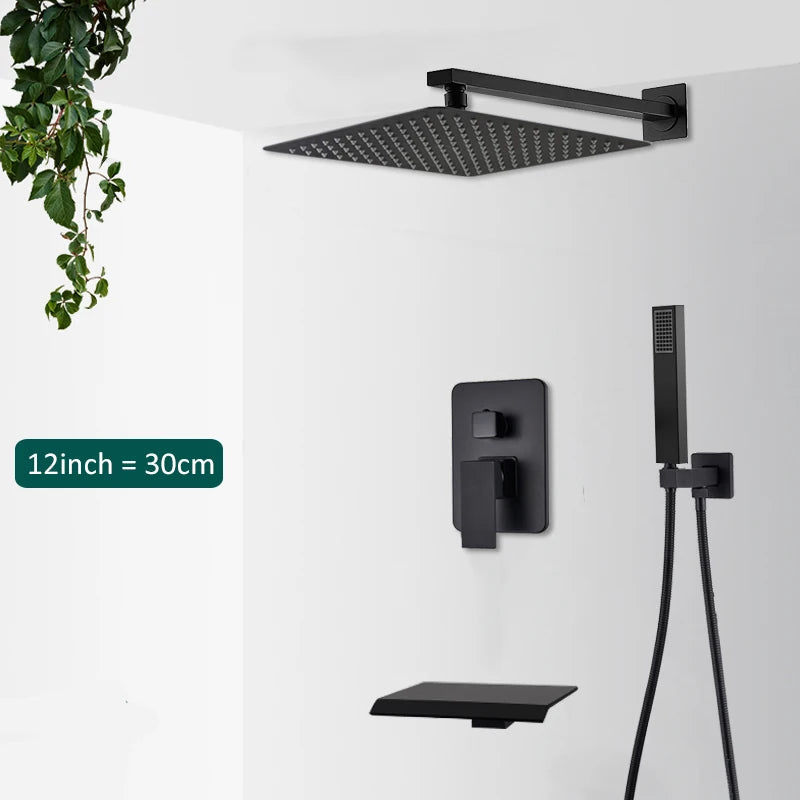 Quyanre Concealed Shower System Rain Waterfall Wall Mounted Faucet