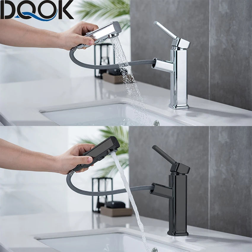 DQOK Pull Out Bathroom Basin Faucet With Single Hole Mounting