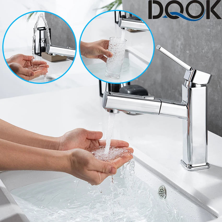 DQOK Pull Out Bathroom Basin Faucet With Single Hole Mounting