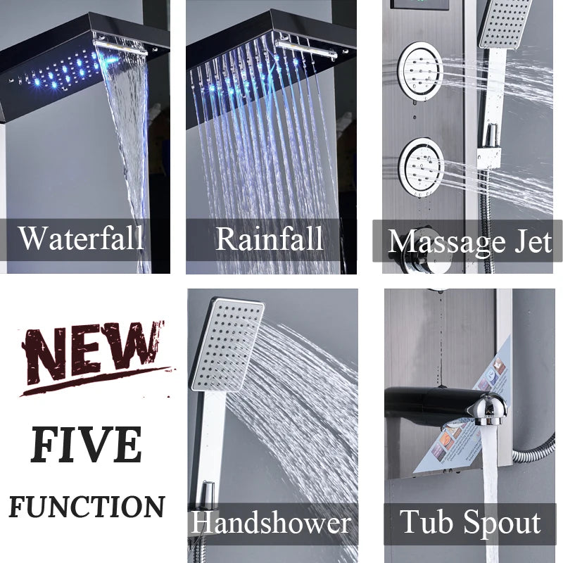 Shinesia LED Rain Shower Panel Spa Massage Jet Faucet System