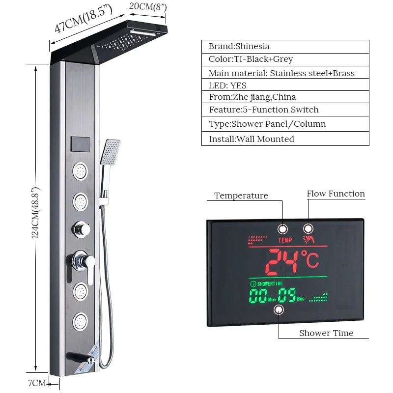 Shinesia LED Rain Shower Panel Spa Massage Jet Faucet System