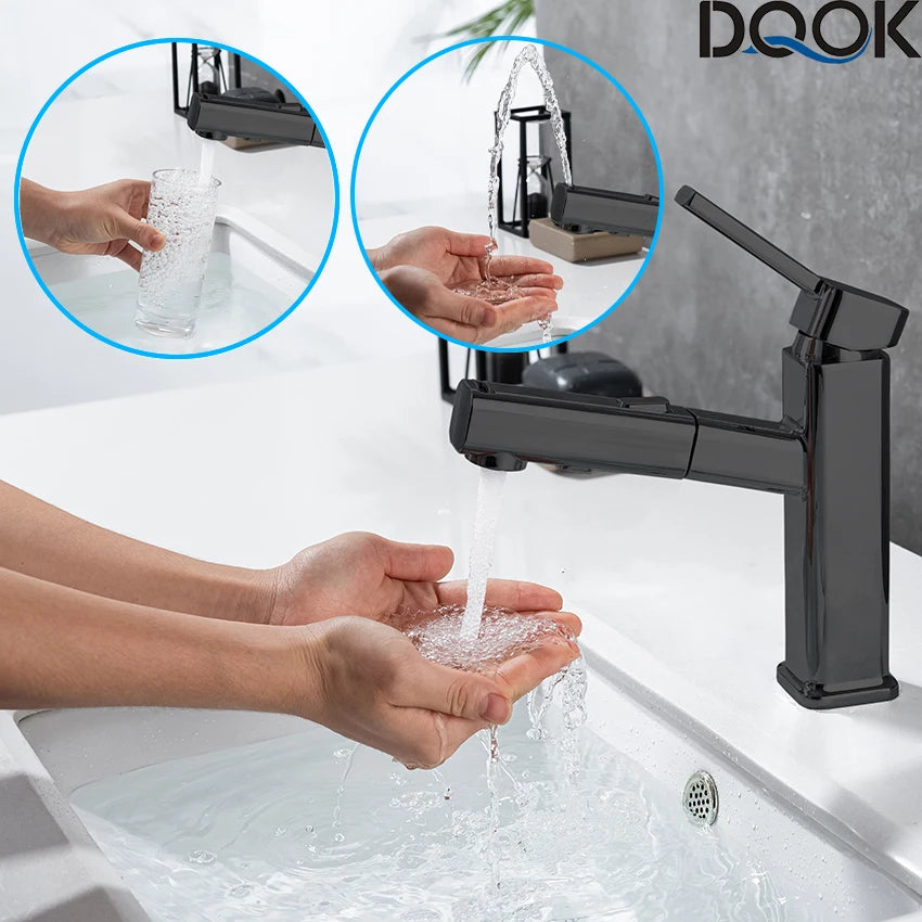 DQOK Pull Out Bathroom Basin Faucet With Single Hole Mounting