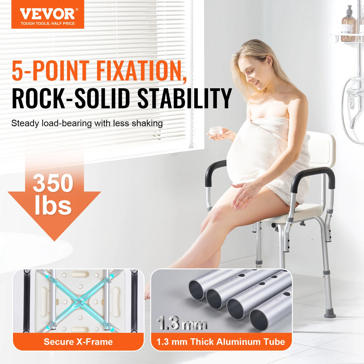 SucceBuy Adjustable Shower Chair With Back For Safe Bathroom Support