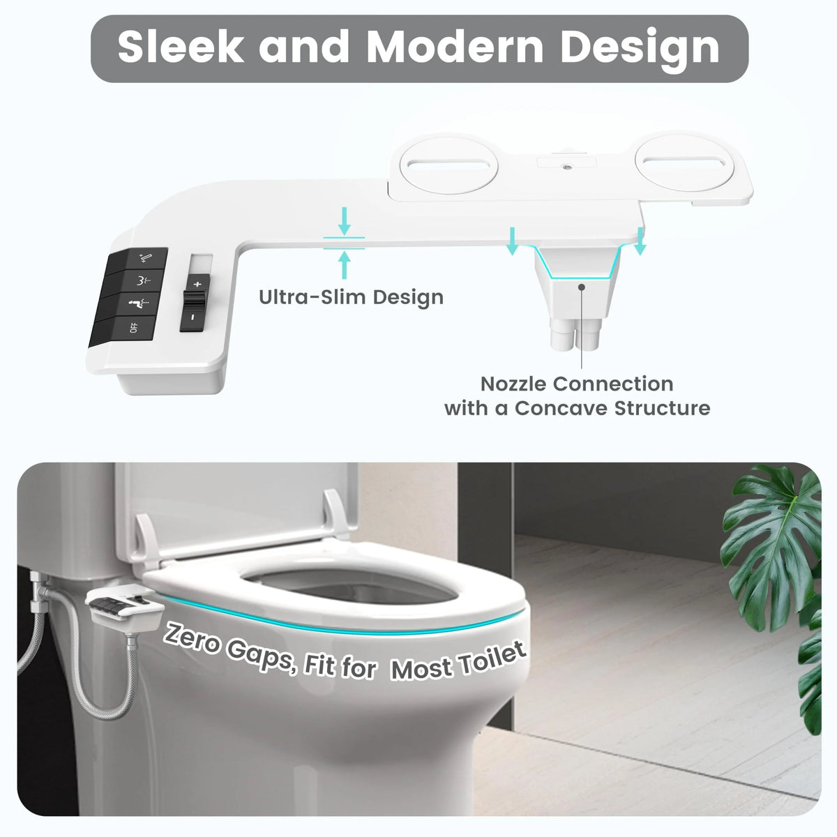 Non-Electric Dual Nozzle Toilet Bidet Attachment With Water Pressure Control