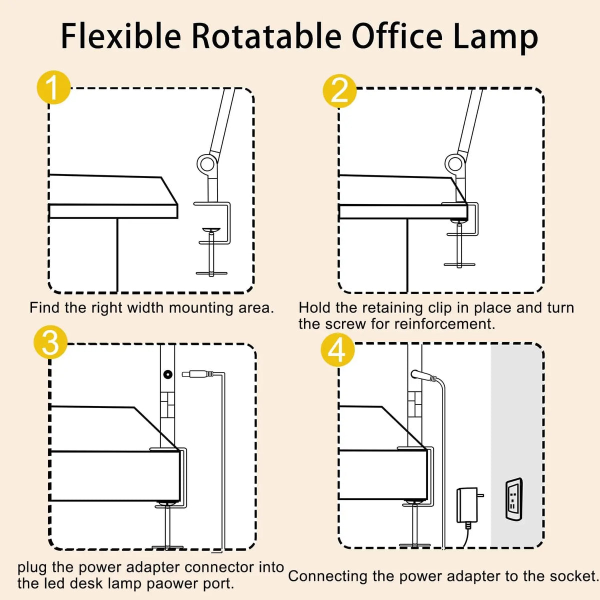 LED Clamp Desk Lamp With Flexible Arm And Dimmable Lighting