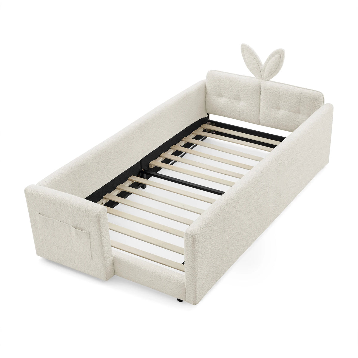 Upholstered Platform Bed Featuring Rabbit Ear Headboard And Storage