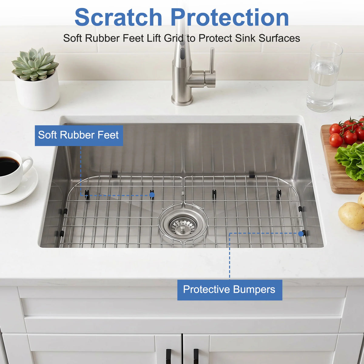Stainless Steel Kitchen Sink Protector Grid With Rubber Feet
