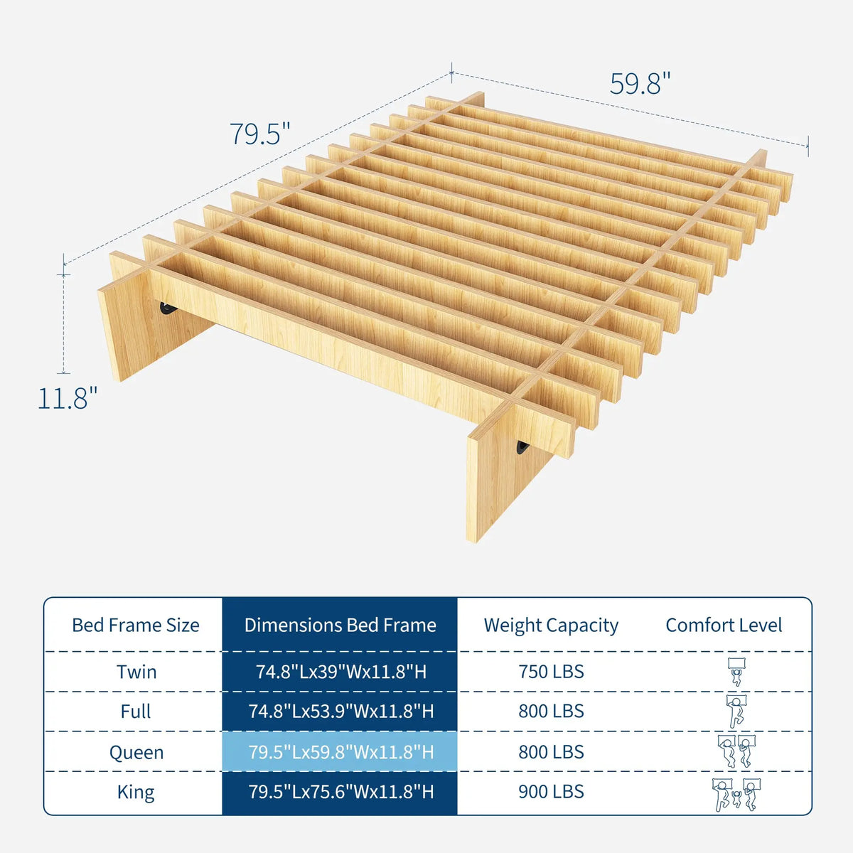 HiMISS Durable Wood Platform Bed Frame With Storage Space