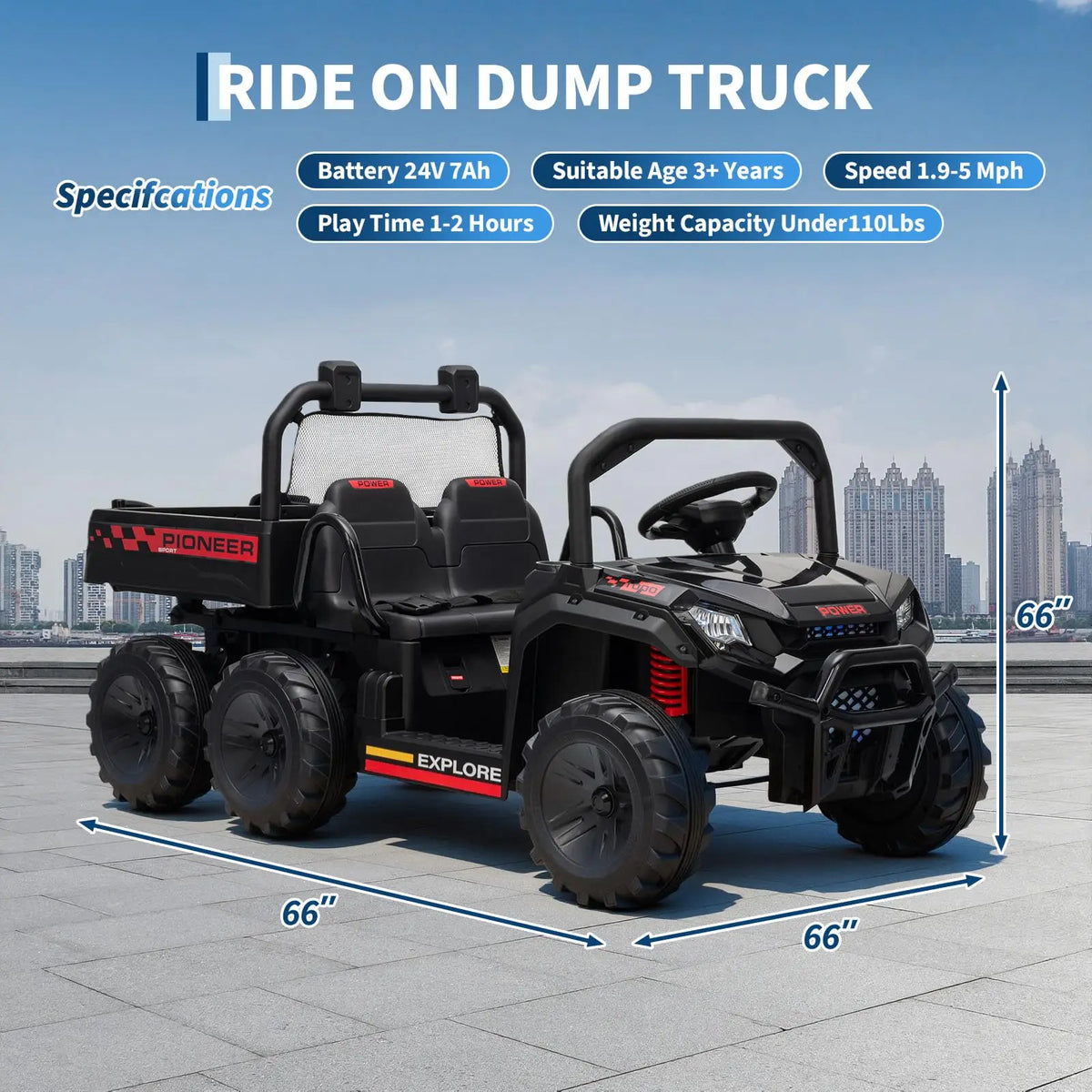 HiMISS Kids Electric Ride On Dump Truck With Parent Remote
