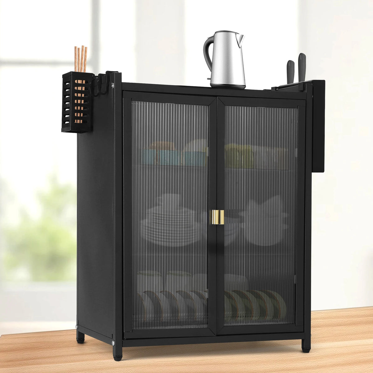 Kitchen Countertop Storage Cabinet With Double Door Dish Drainer