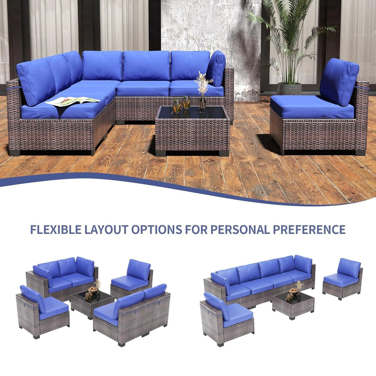 HiMISS Modular PE Rattan Outdoor Sectional Sofa Conversation Set