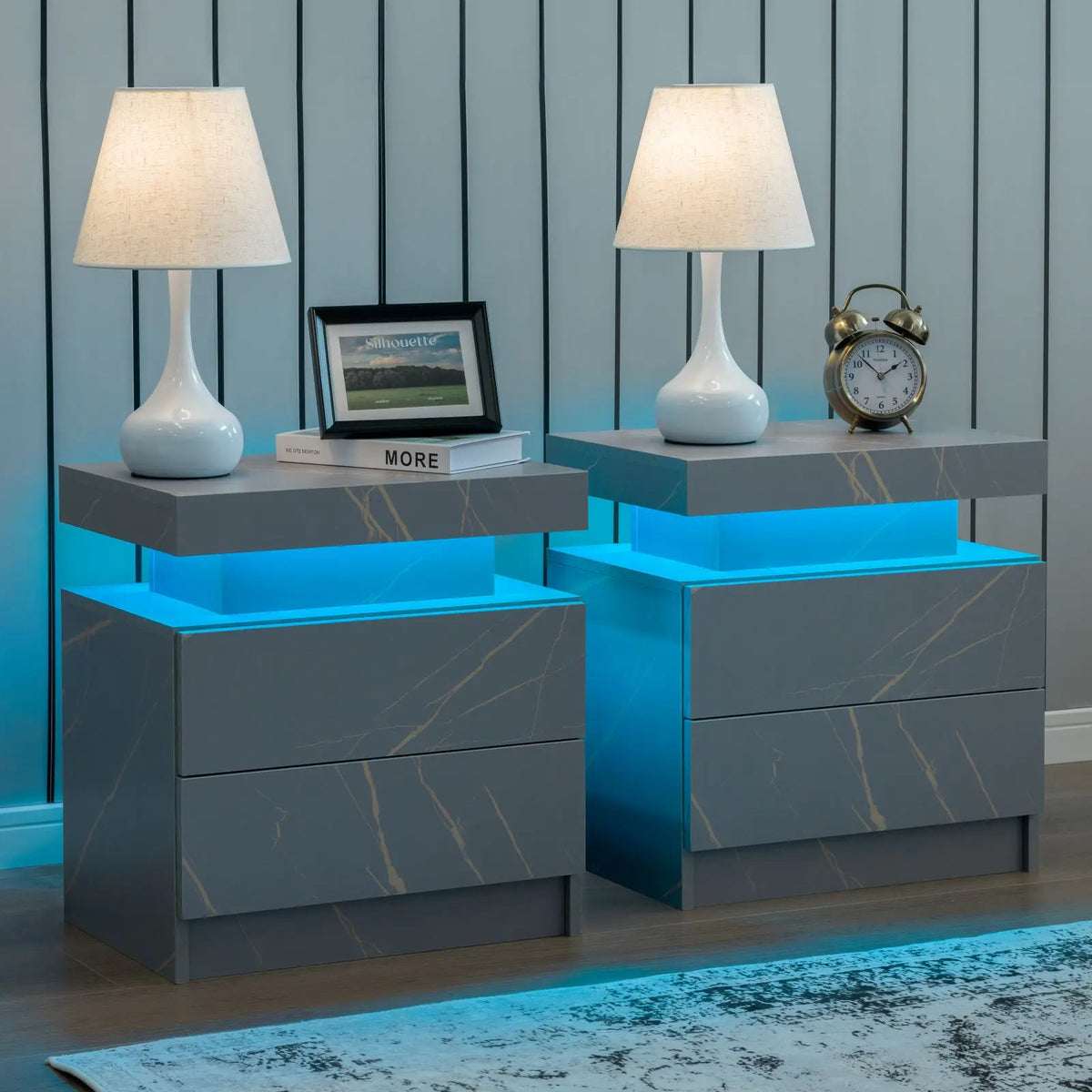 Cubehom Modern Led Nightstand Set Of 2 With Drawers