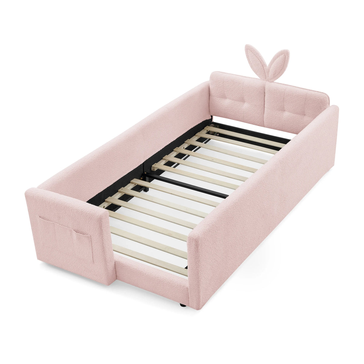 Upholstered Platform Bed Featuring Rabbit Ear Headboard And Storage