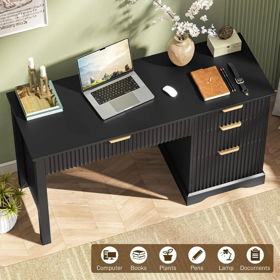 Fluted Executive Desk With Drawers And File Storage