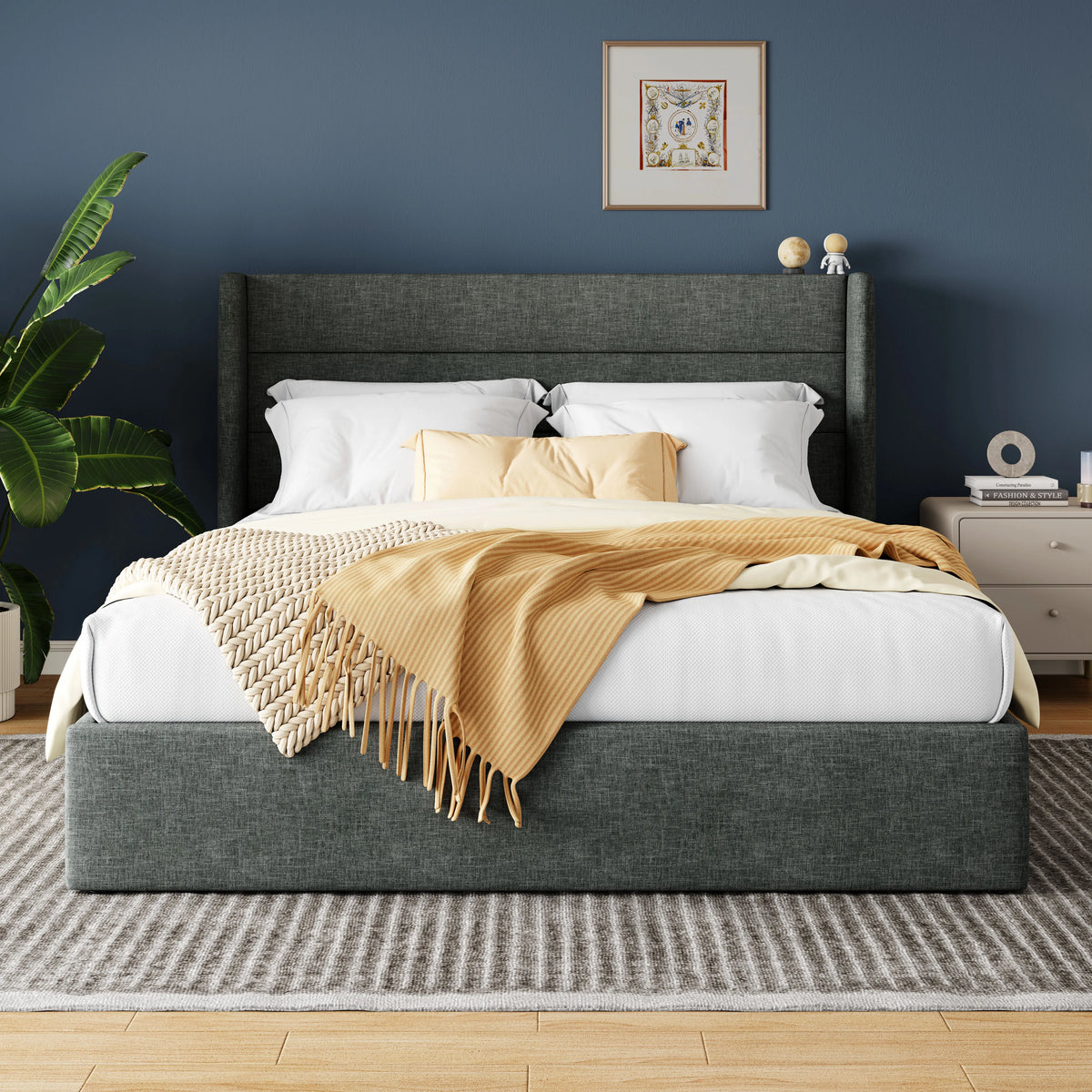 Hoomic Lift Up Storage Bed With Hydraulic Wingback Headboard