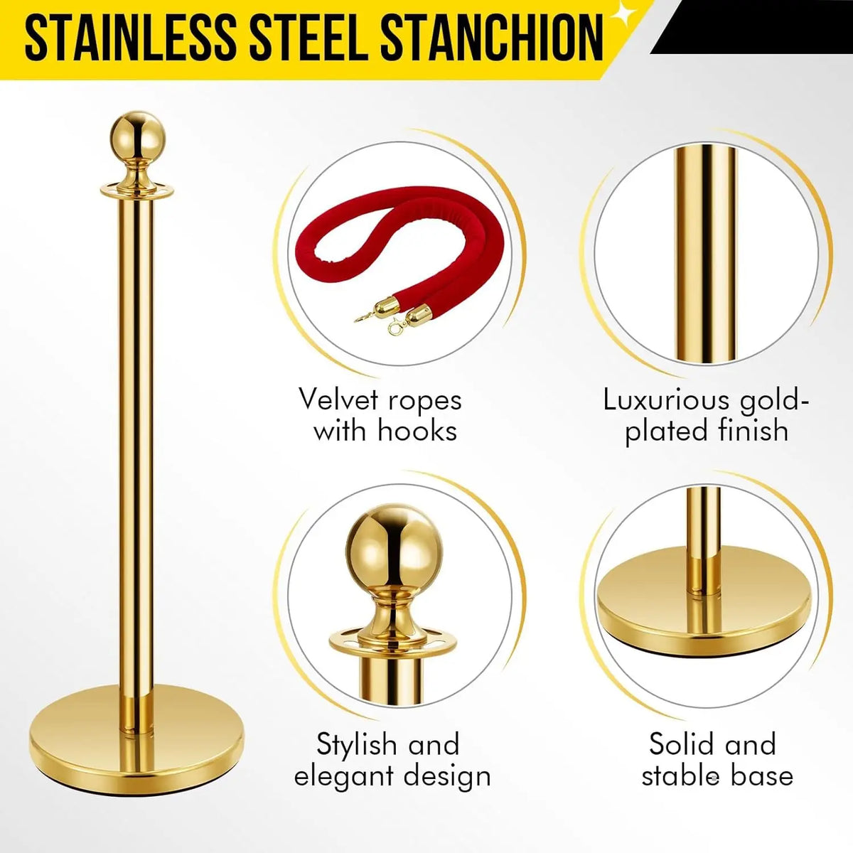 HiMISS Stainless Steel Stanchions With Velvet Ropes For Crowd Control